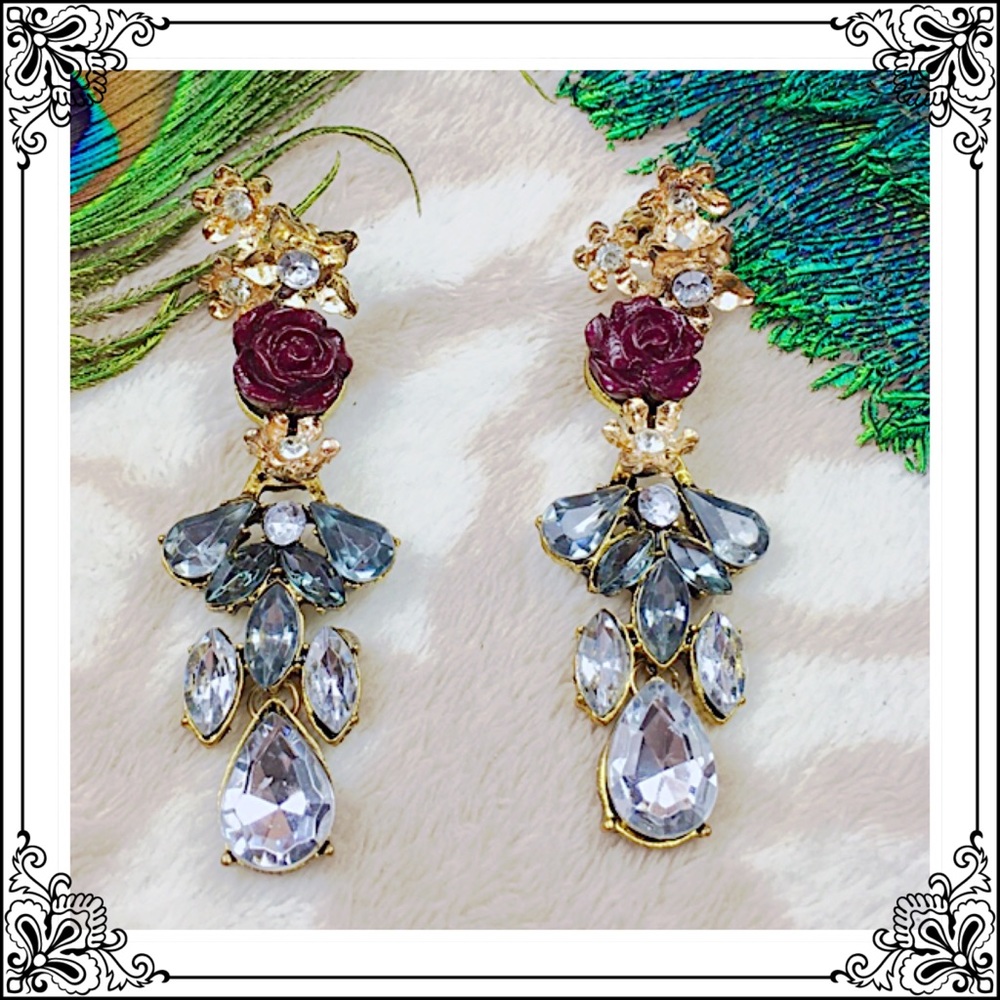 Rose Dangle Stud Earrings - Picture 2 of 8